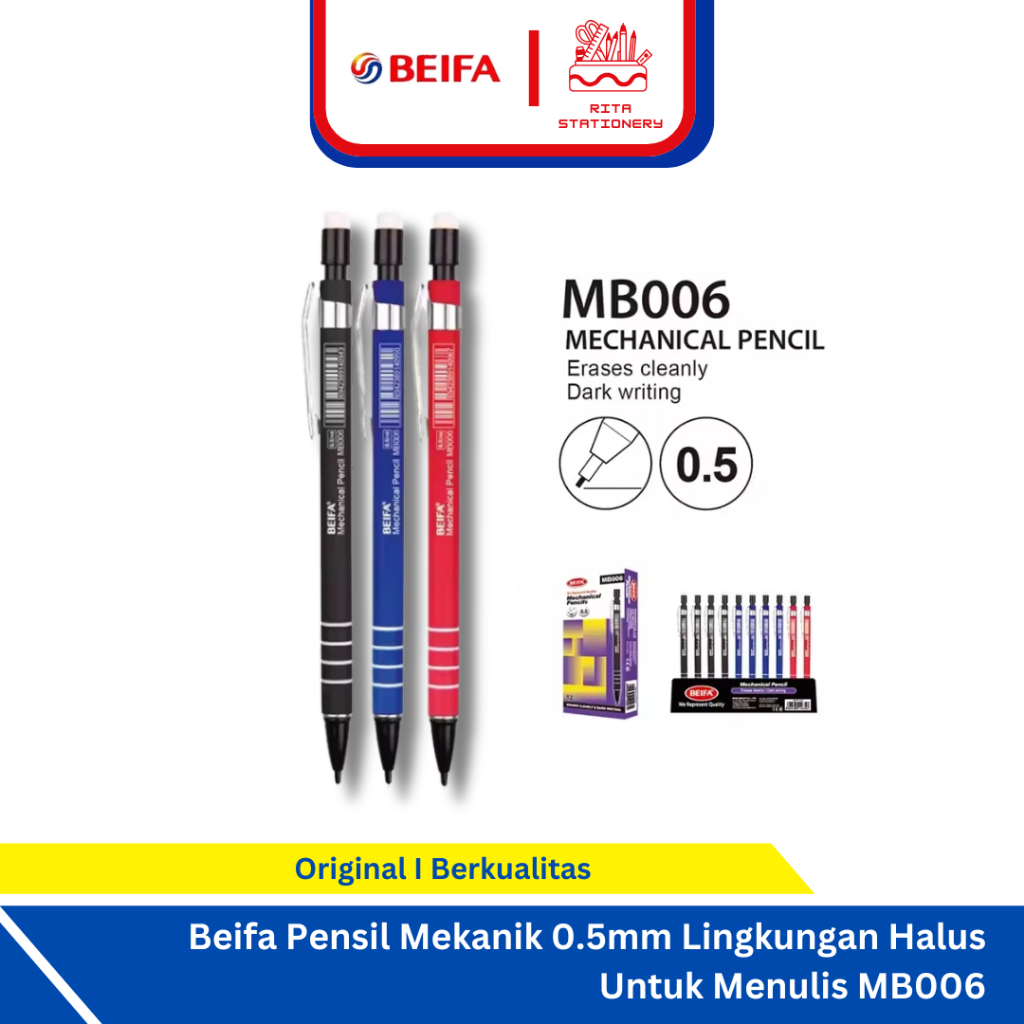

Beifa Pensil Mekanik 0.5mm 3 warna Ramah Lingkungan Halus Untuk Menulis MB006 Setara Pilot