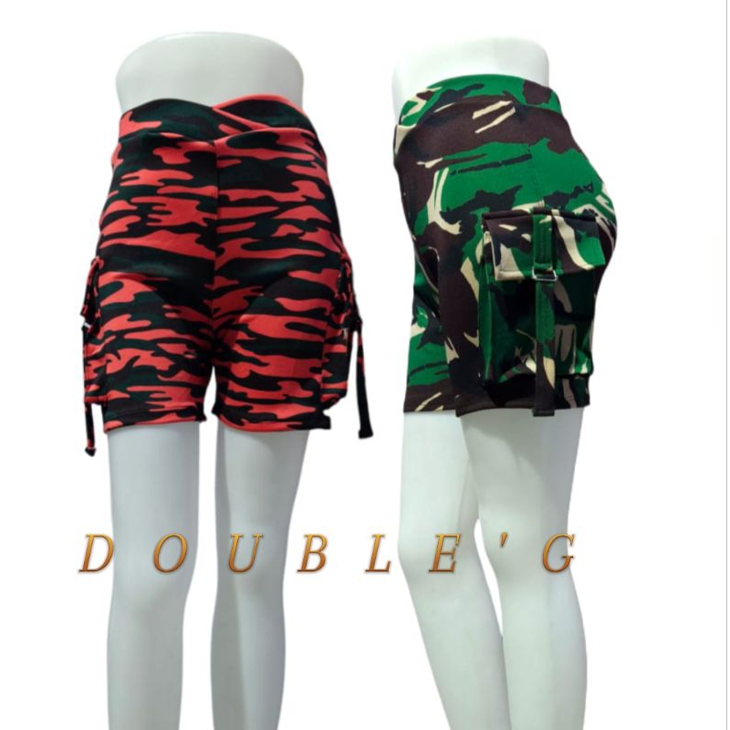 Celana Pendek Wanita cargo kantong Cewe Hotpants Olahraga Sport Loreng
