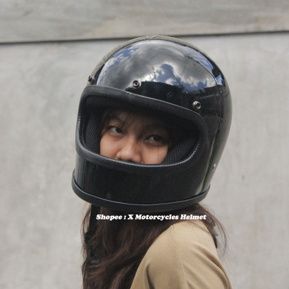 Helm Gringgo Slim Original Black Hitam Glossy - Helm Motor Custom, Vespa