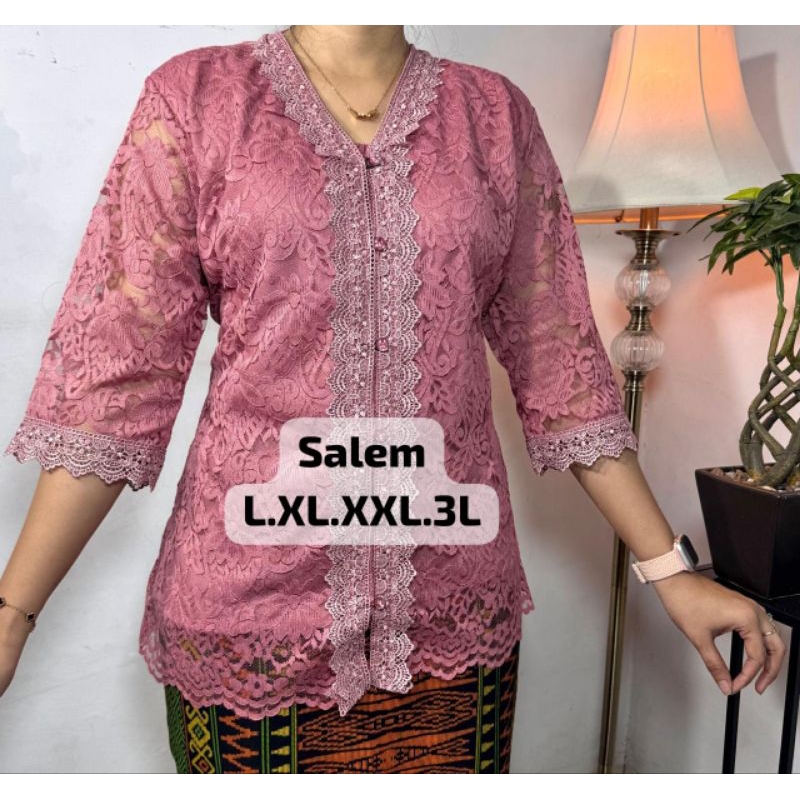 Blus renda kancing depan kombinasi brokat hoki ukuran kecil standrt dan jumbo