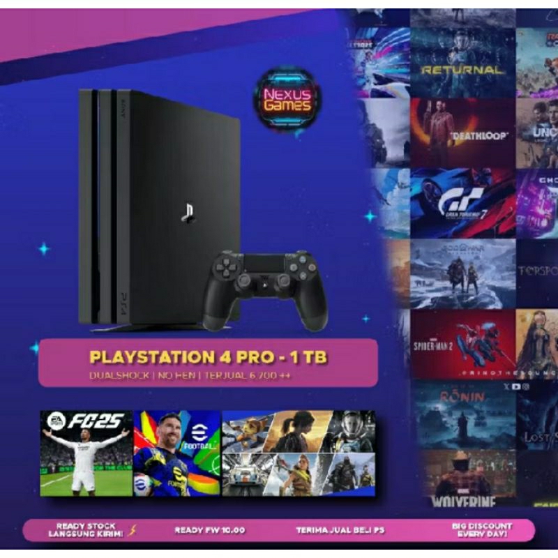 PS 4 pro seri 72xx original ram 1 TB full set game banyak game game gratis yg bisa di download di pl