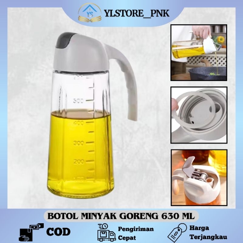 YLS - Botol minyak goreng 630 ml / tempat penyimpanan minyak goreng kaca mudah dituang bahan tebal m