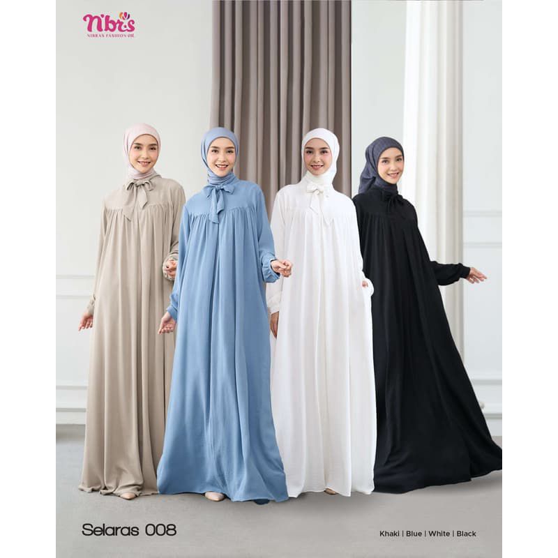 Nibras Gamis Selaras 008 | Gamis Nibras Polos Terbaru 2025 | Gamis Broken White | Gamis Polos Hitam 