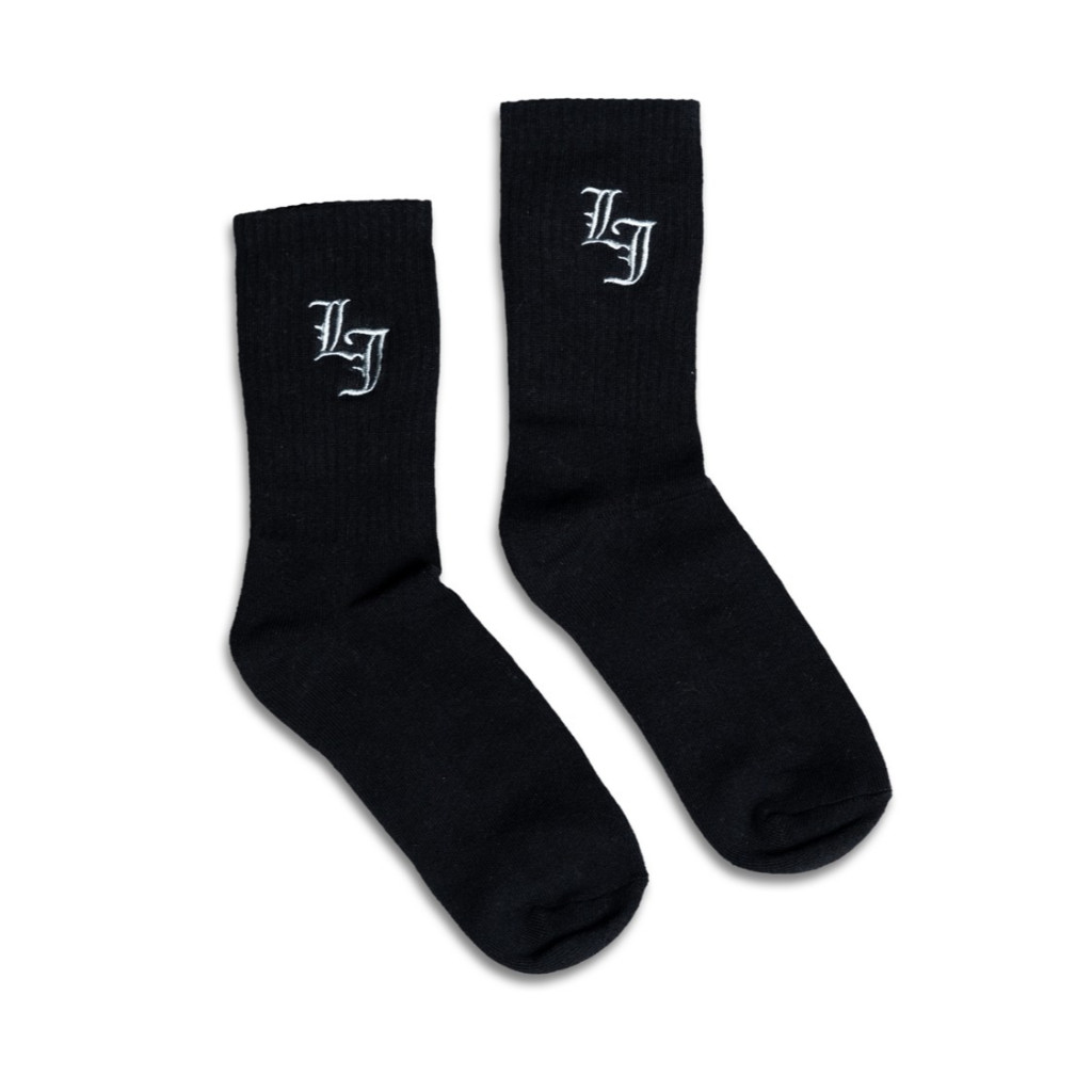 KAOS KAKI LAWLESS JAKARTA - INITIAL LOGO EMBROIDERED CREW SOCKS - BLACK