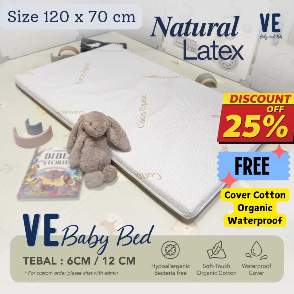 [PAKET COMBO] Kasur Bayi Latex Ukuran 120 x 70 x 6 cm + Cover Cadangan