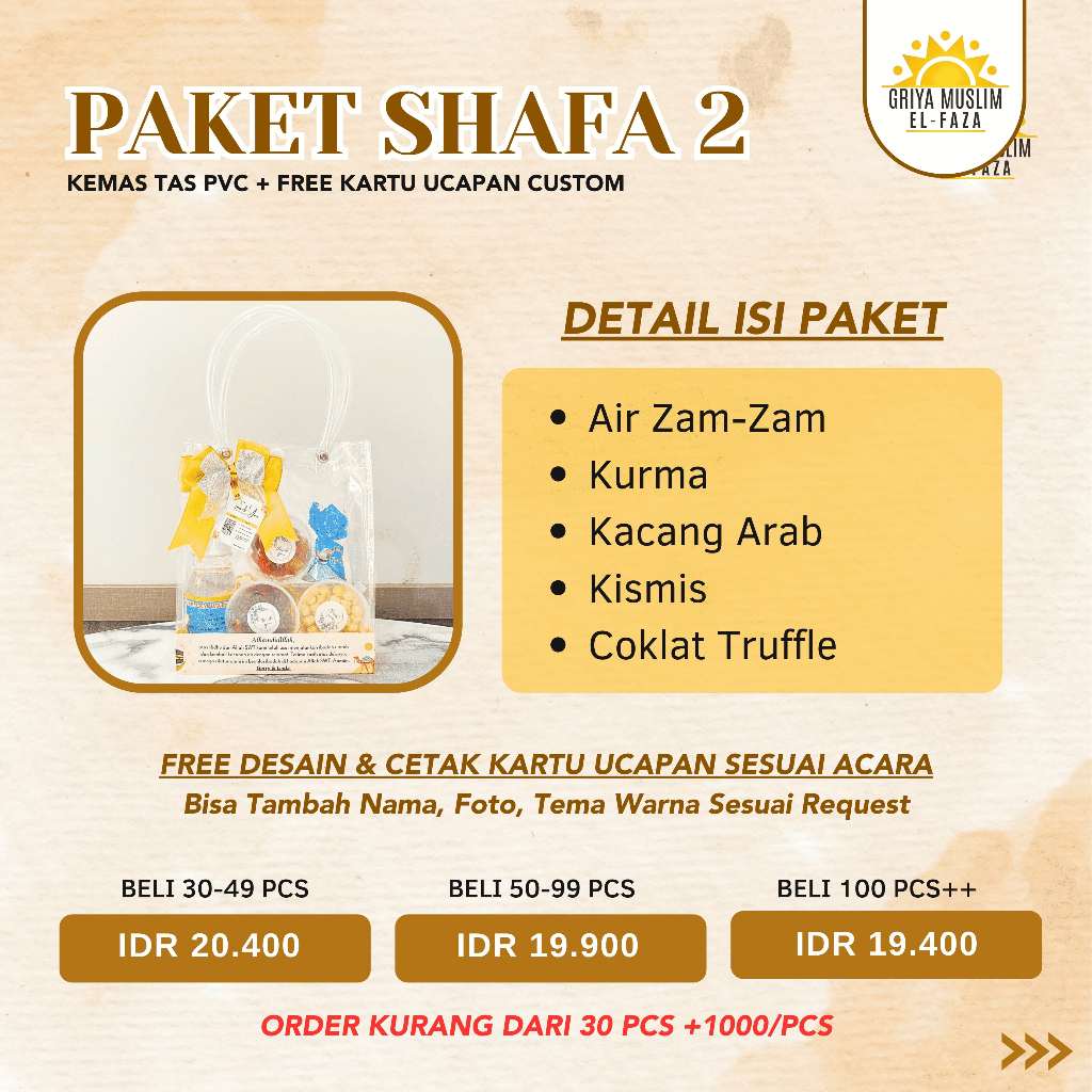PAKET SHAFA 2 Kemas Thinwall | Snack Arab | Oleh-Oleh Haji | Oleh-Oleh Umroh | Air Zam Zam | Kurma |