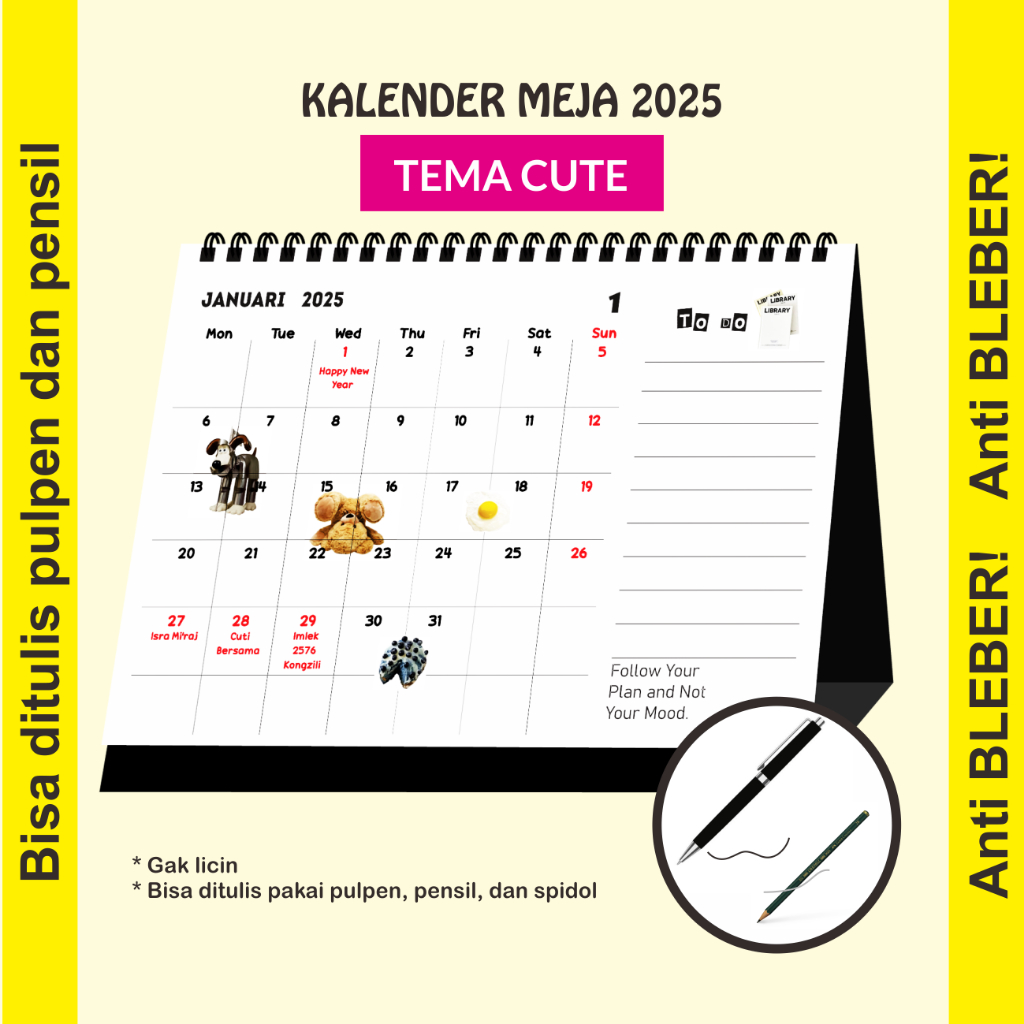 

[ Ruang Kreatif ] Kalender TEMA CUTE 2025 - Bisa Ditulis Pulpen & Pensil - Anti Bleber - Kalender Duduk -2025 Simple cute Agenda - Monthly Planner 2025 | Ukuran A5 | Kalender - Calendar Cute 2025 - Warna Putih |