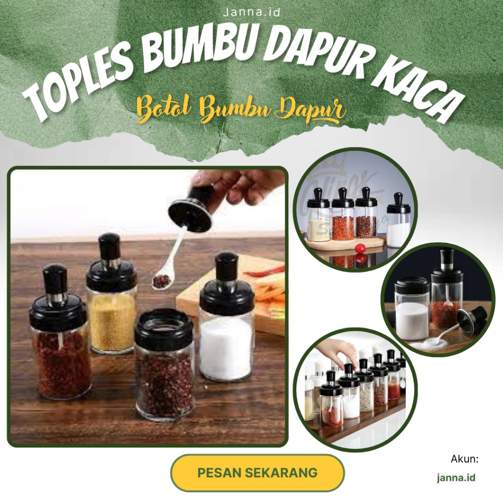 BOTOL TEMPAT BUMBU UNIK BAHAN KACA + SENDOK / TOPLES BUMBU DAPUR