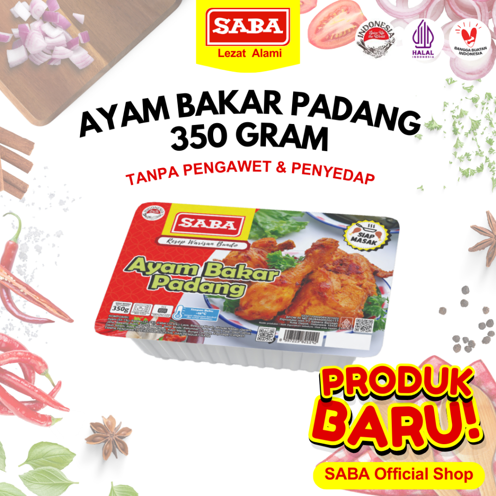

SABA Ayam Bakar Padang Frozen 350gr BPOM Ayam Frozen Food Siap Saji Minang Tanpa Pengawet & Penyedap