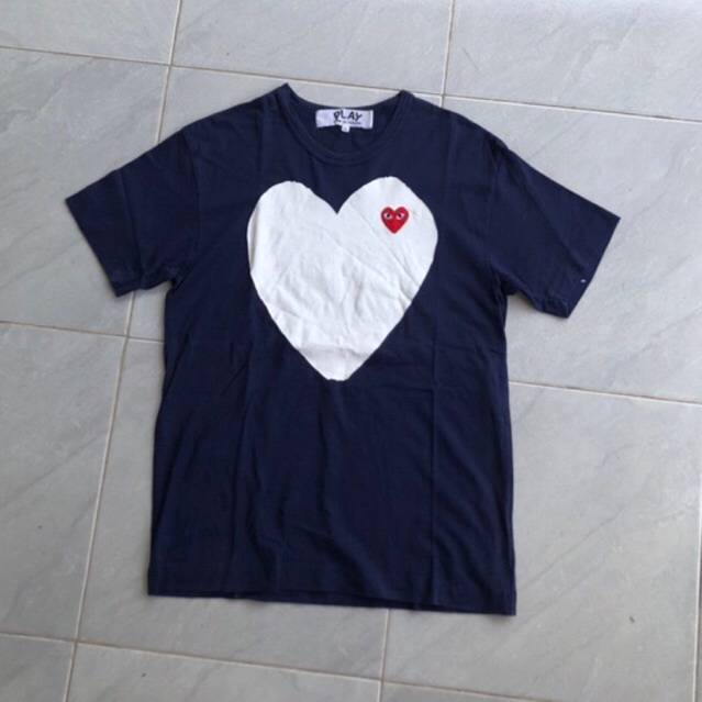 Play come des garcons big logo navy tshirt