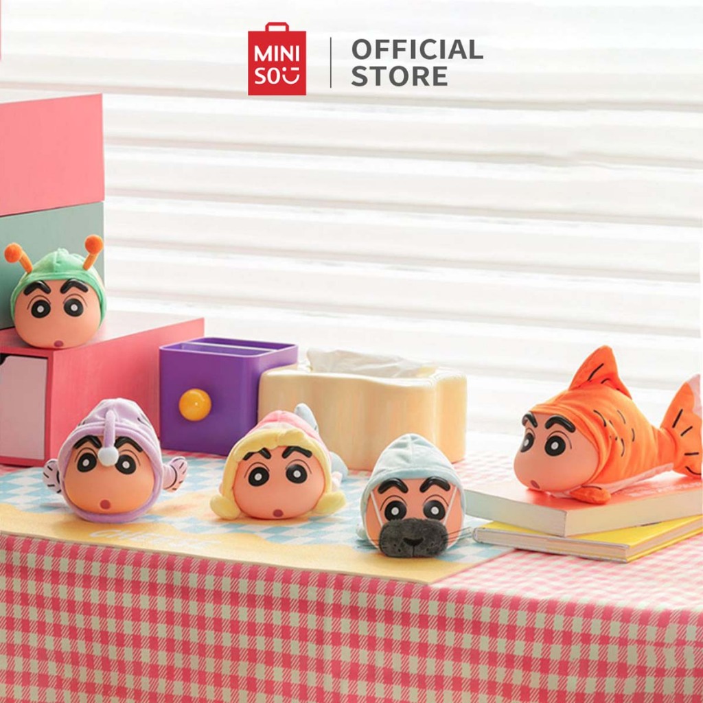 Miniso X IDN Crayon Shinchan Dynamic New Life Trendy Vinyl Face Plush Blind Box Gift Floopy Fish Bon