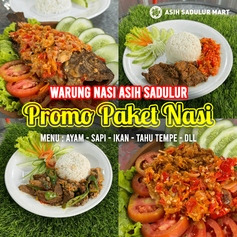 

Paket Nasi (Ayam, Sapi, Ikan, dll) Ayam Goreng / Geprek / Rendang / Pecel Lele / Nila / Gepuk / Oseng Sapi Promo Warung Nasi Asih Sadulur Bandung