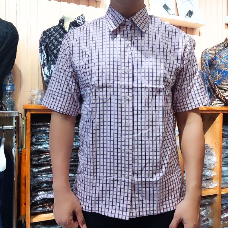 kemeja fashion regular motif modern dan trendy lengan pendek bahan katun Jepang