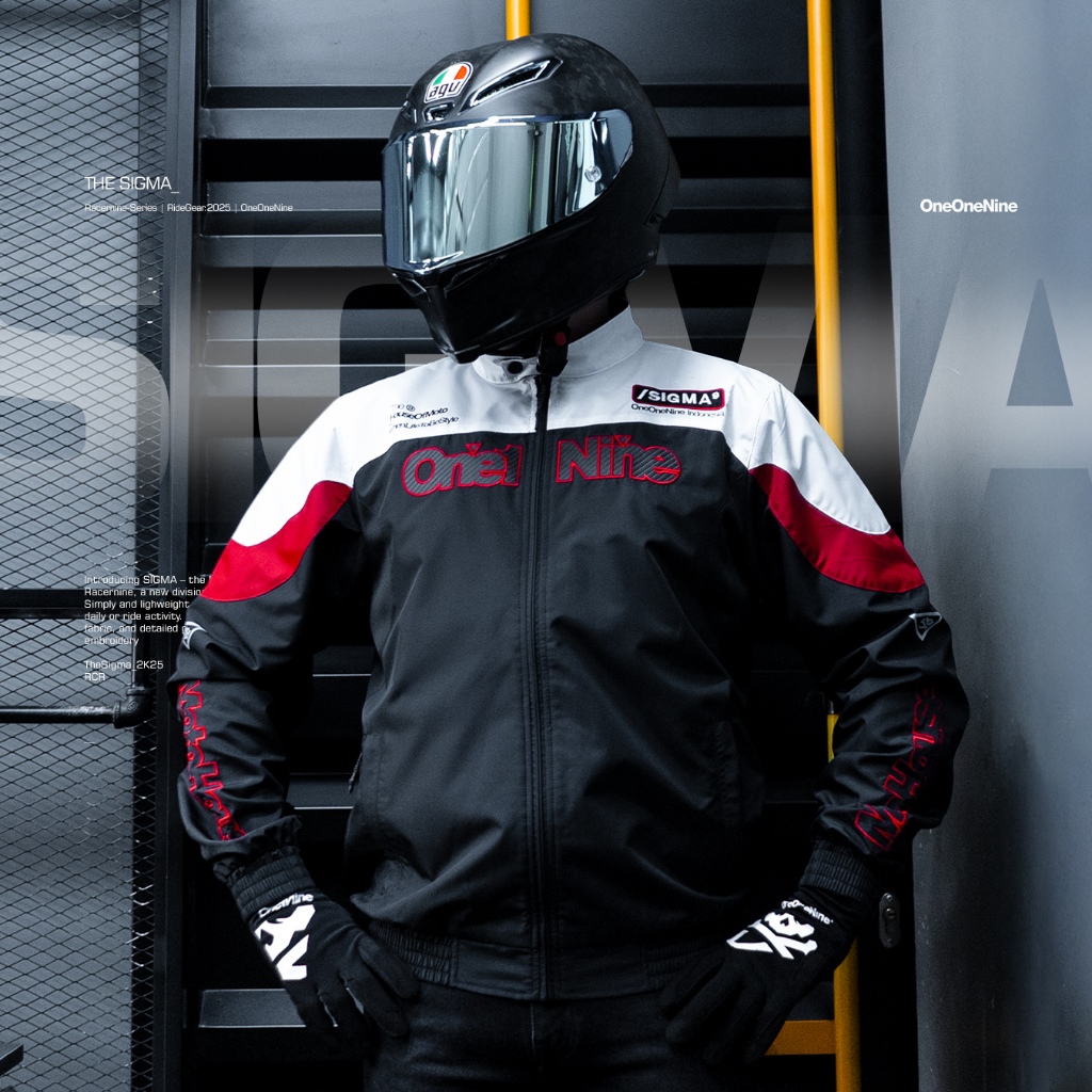 Oneonenine Ksr Jaket Racernine Sigma Black Red Series - Jaket Sablon Bordir Motor Sport