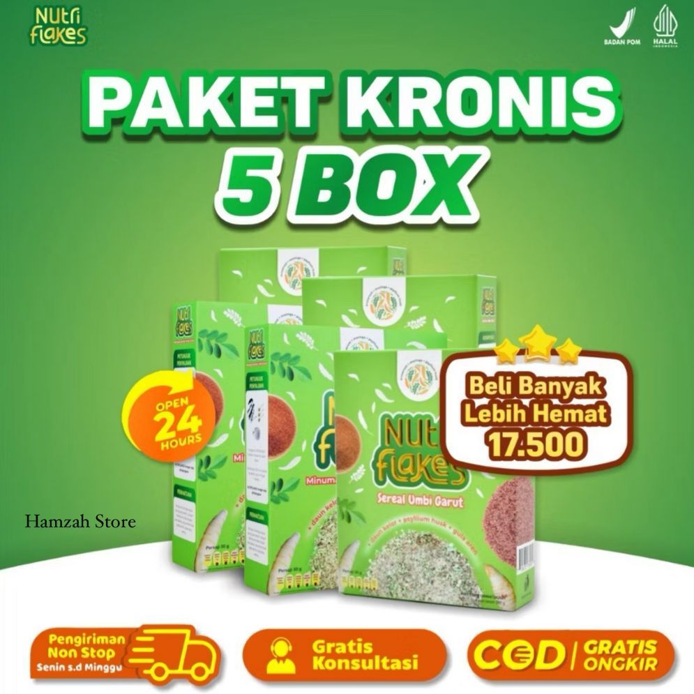 

NUTRIFLAKES- [ PAKET 5 BOX] Paket Hemat Minuman Serbuk Umbi Garut Solusi Atasi Asam Lambung Magh Gerd