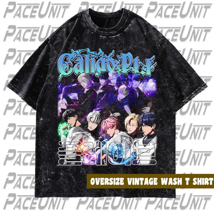 Kaos Plave Vintage Oversize Vintage Wash Kaos Anime Hitam Unisex Black Kpop T Shirt