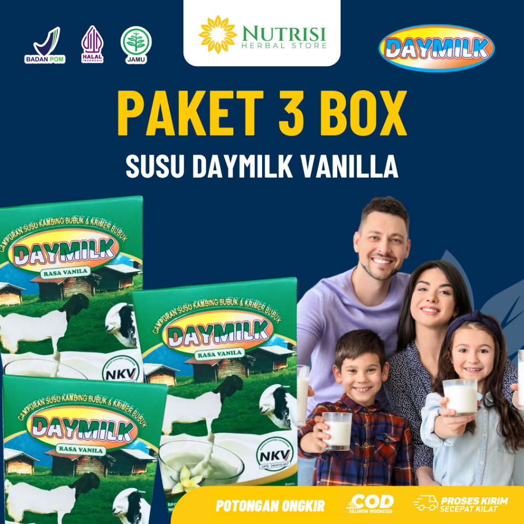 

[ PAKET 3 BOX ] Susu Daymilk Rasa Vanila - Susu Kambing Etawa Murni Bubuk Premium - 200gr HALAL BPOM