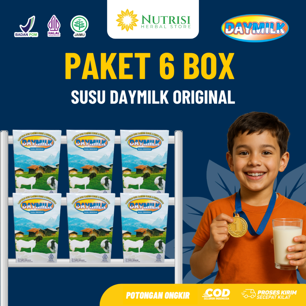 

[ PAKET 6 BOX ] Susu Daymilk Rasa Original - Susu Kambing Etawa Murni Bubuk Premium - 200gr Halal BPOM