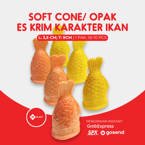 SOFT CONE ICE CREAM, OPAK ES KRIM KARAKTER IKAN ISI 10 PCS
