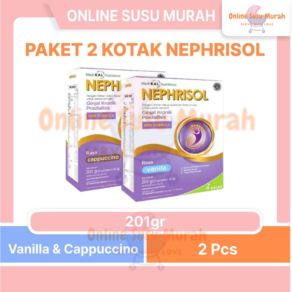 

NEPHRISOL VANILA CAPPUCINO PAKET 2 KOTAK 201 GR CAPUCINO 201GR NUTRISI KHUSUS GANGGUAN GINJAL SSKD