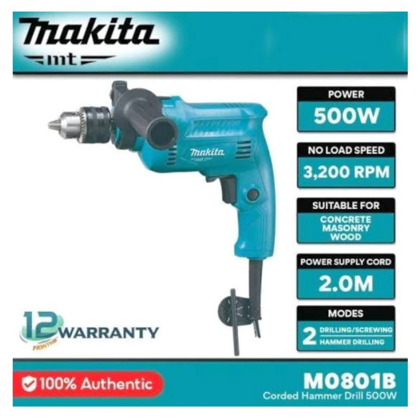 MAKITA M0801B Mesin Bor Listrik 13mm Tangan Impact Beton Bolak Balik Reversible M 0801 B M 0801B M08