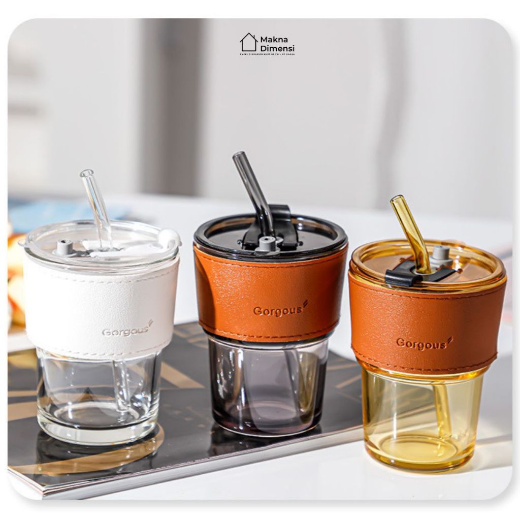 Makna Dimensi - Gelas Aesthetic Sedotan Kaca Bening 450 ML Souvenir Mug