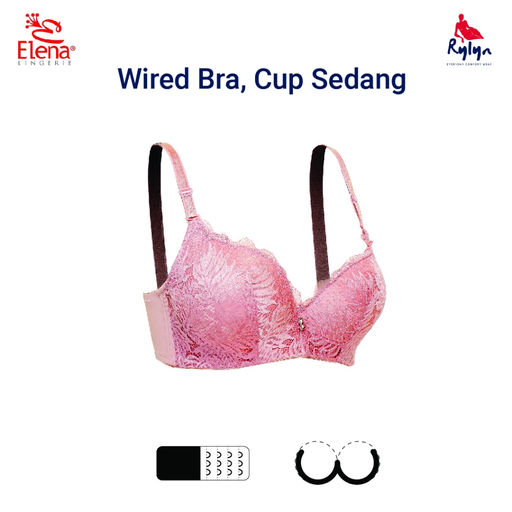Elena Bra Kawat 3 Kait Busa Sedang Renda Brokat 34B - 40B | BH Lembut E 24477