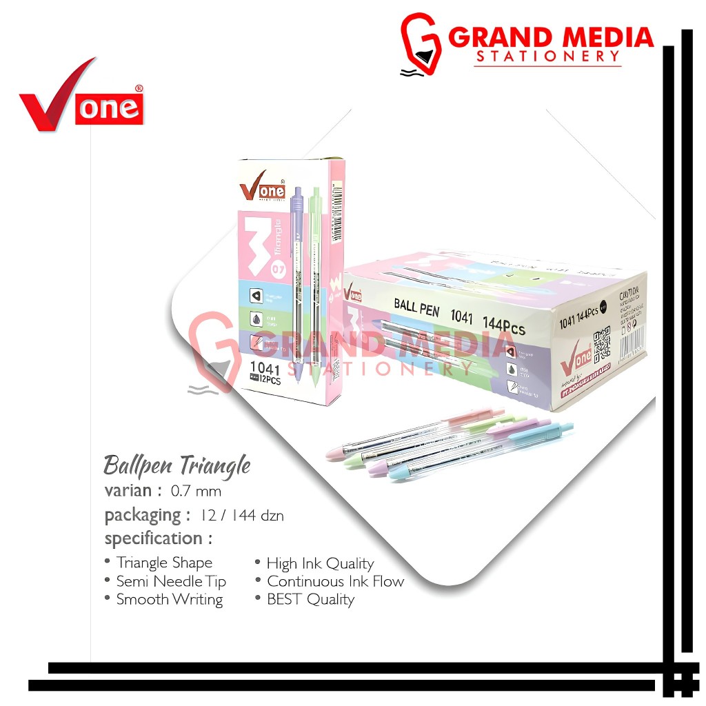 

[GRAND MEDIA] BALLPOINT / PENA / PULPEN V-ONE TRIANGLE 0.7 HITAM / 1 PCS