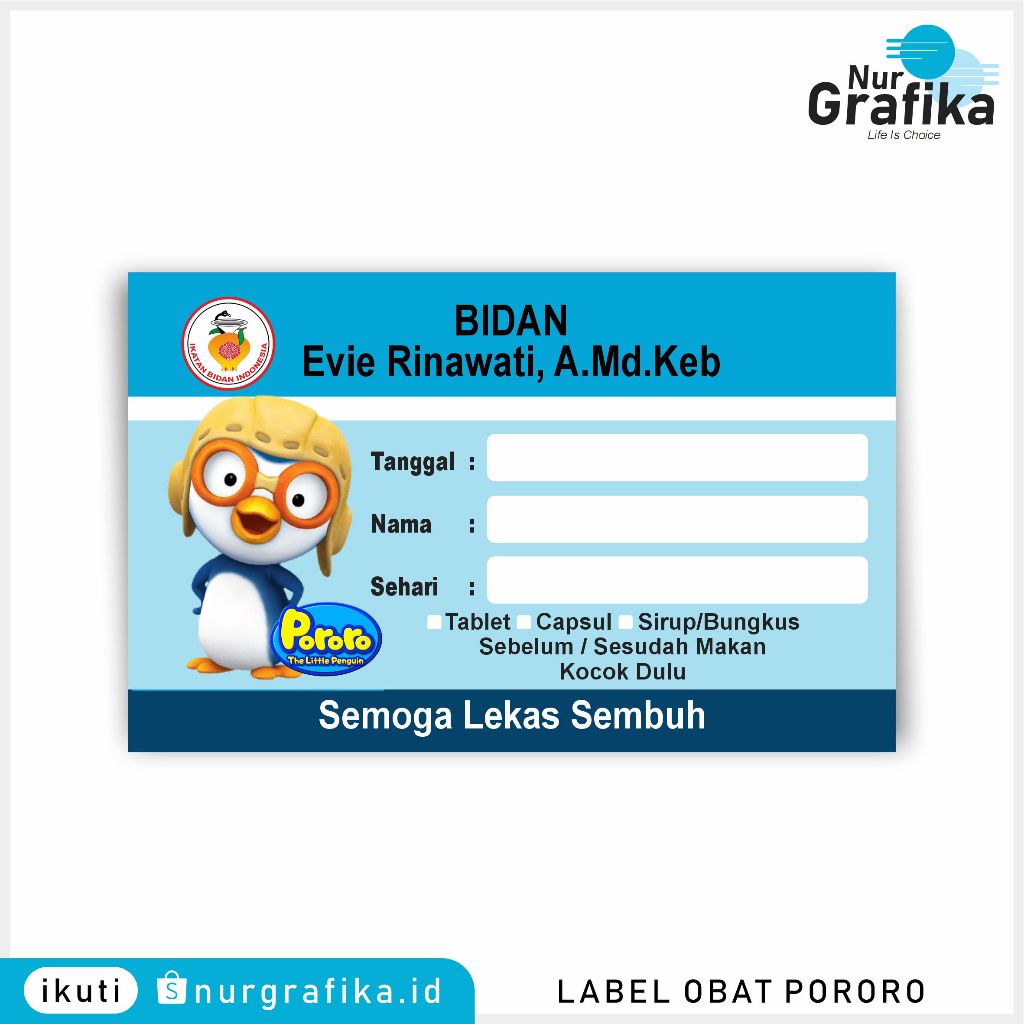 

( 1Pack Isi 60Pcs ) Label Obat Sirup Kartun Pororo Collections