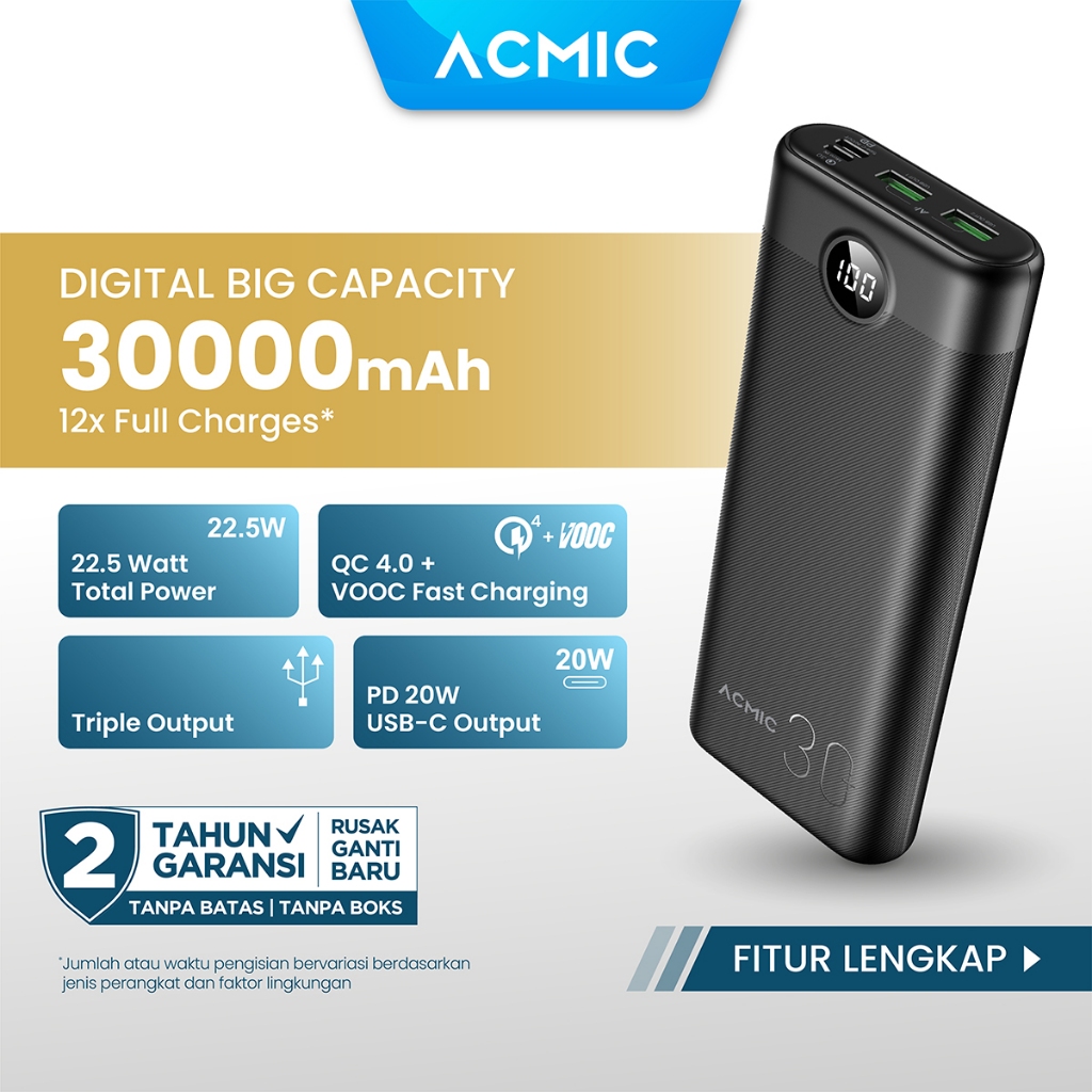 ACMIC DIGIMAX 30000mAh Powerbank Mini 22.5W Fast Charging Type C