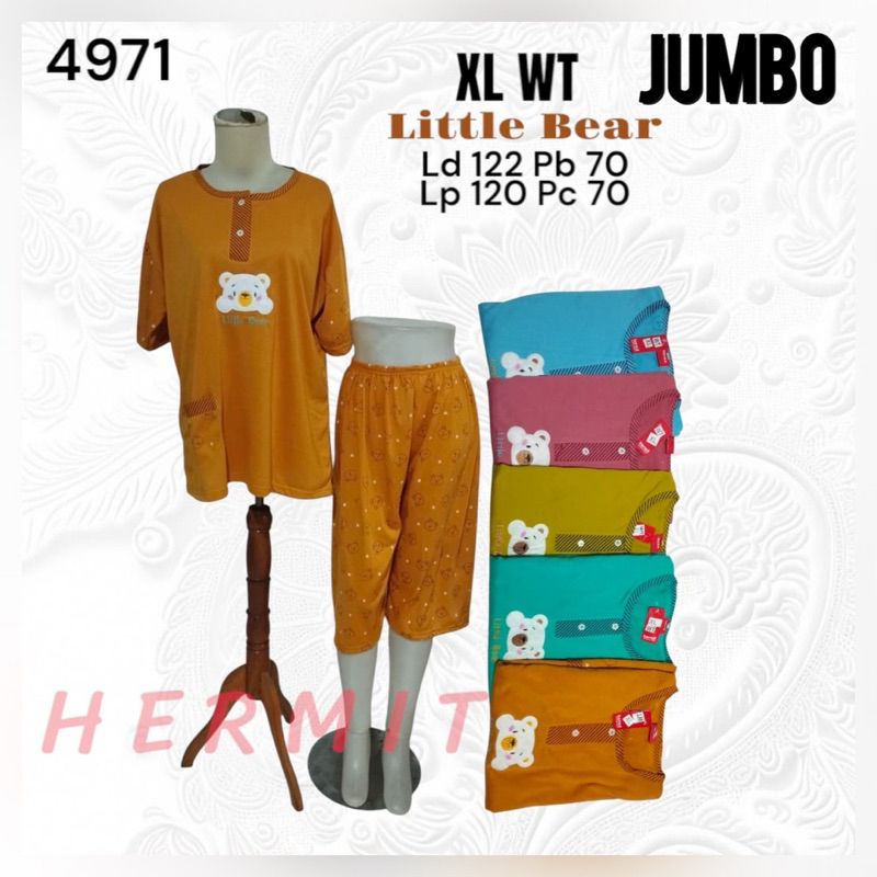 Hermit Babydoll 3/4 WT jumbo XL Bahan Kaos || Baju Tidur Jumbo XL Hermit WT || Setelan Babydoll Mura
