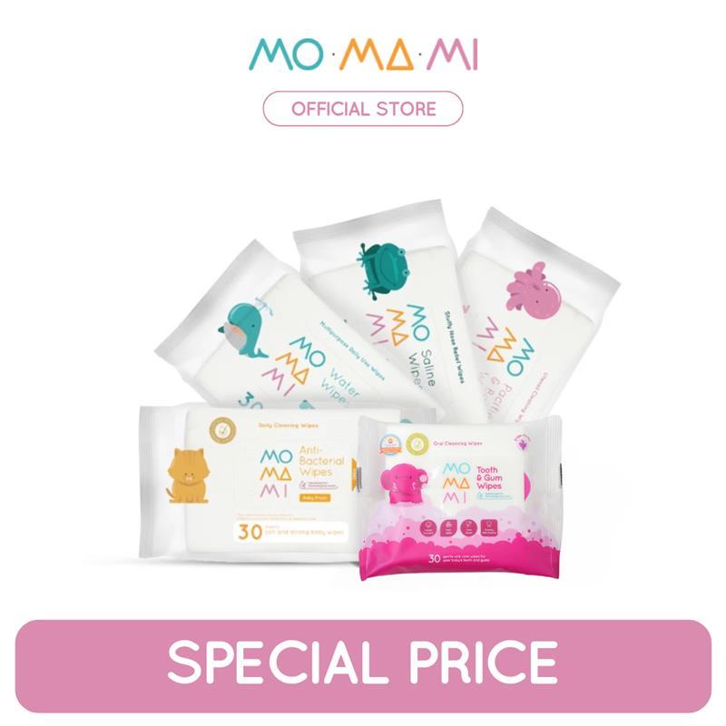 Momami Wet Tissue Bundle Starter Pack Wipes Tisu Basah Isi 5 Pcs ( Antibacterial, Tooth & Gum, Water