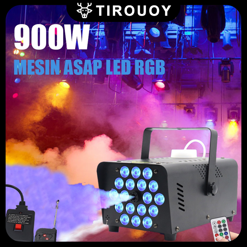 Mesin asap panggung 900W LED RGB portable asap warna warni lampu sorot panggung alat fogging Disko