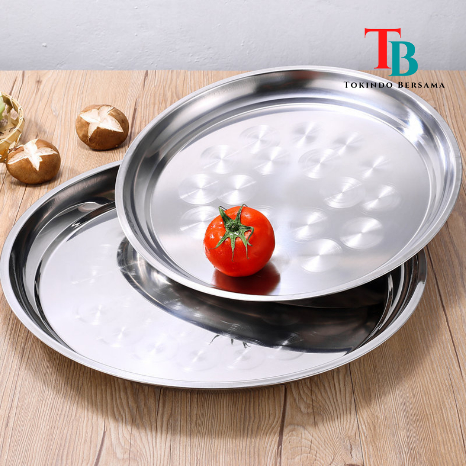 Nampan Bulat Stainless Tebal / Nampan Piring Bulat / Baki Bulat 25-50 CM