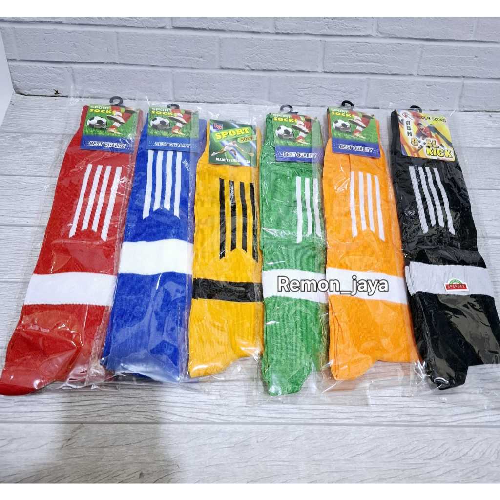 Kaos Kaki Sepak Bola Futsal Panjang (Isi 3 & 6 pasang) warna-hitam-merah-biru-hijau-kuning-orens