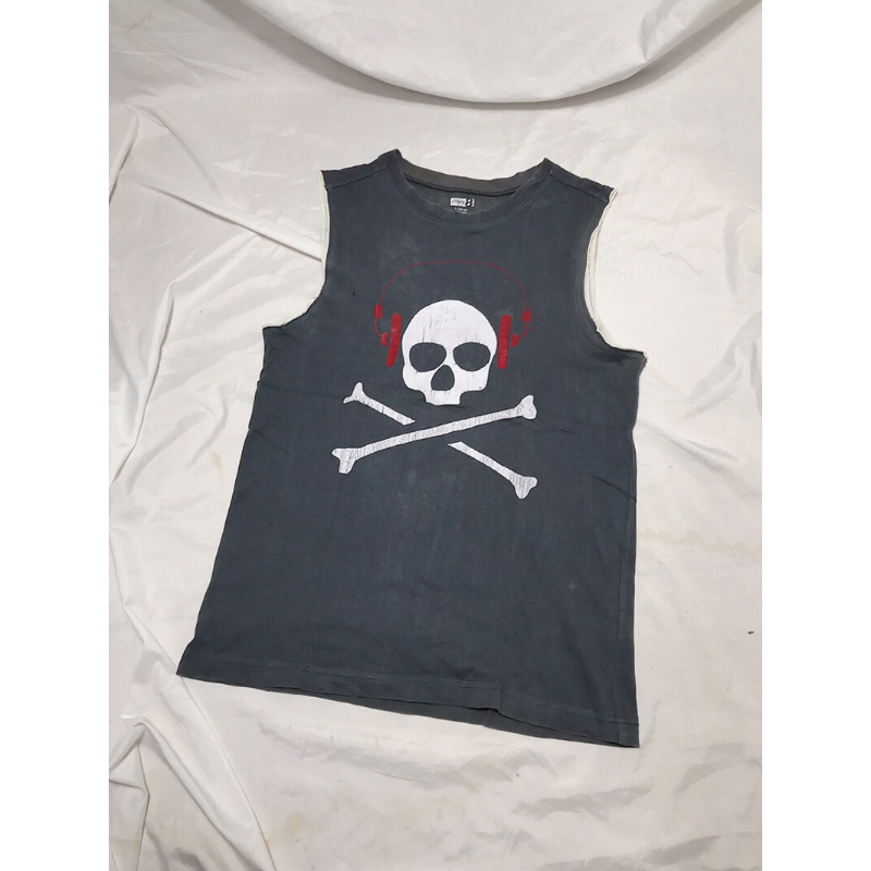 Nego Boskuu > Crazy 8 Printed Skull Sleeveless Ori - Grey (Baju/Kaos)|Preloved/2nd/Second/Bekas|Laki