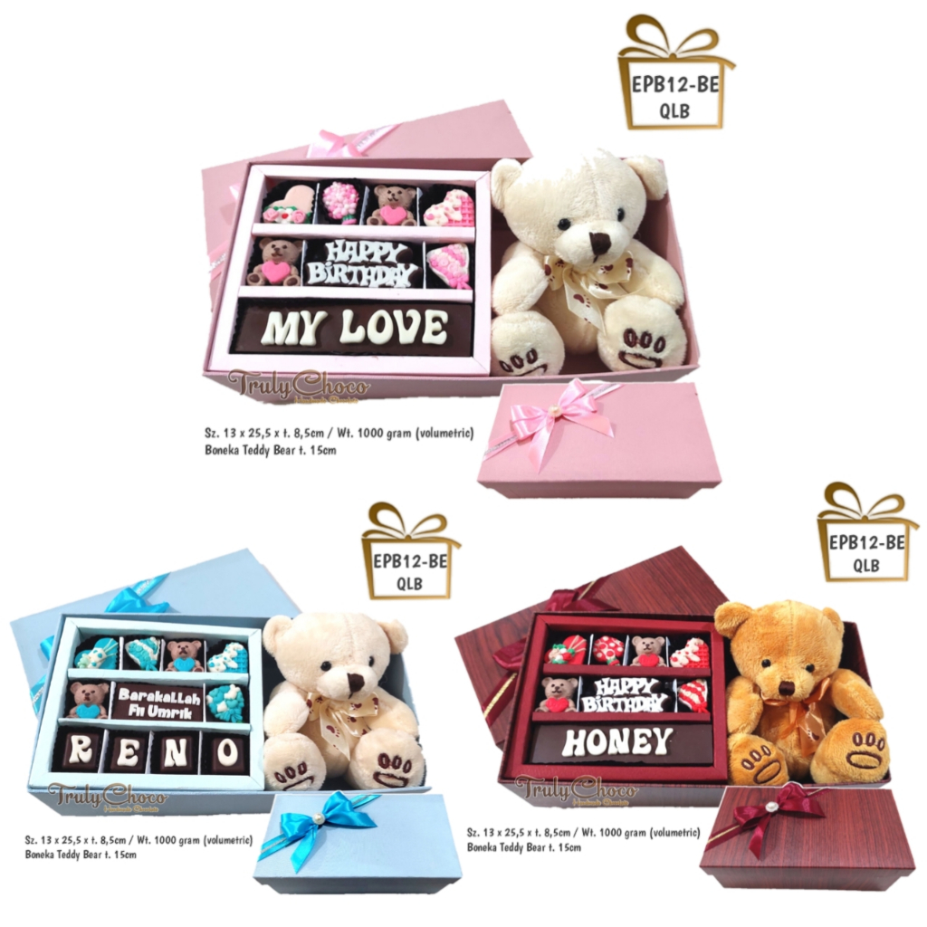 

TRULYCHOCO EPB12 BE QLB KADO ULTAH (ULANG TAHUN) CEWEK AESTHETIC MEWAH COKLAT PRALINE BISA CUSTOM DENGAN BONEKA BEAR