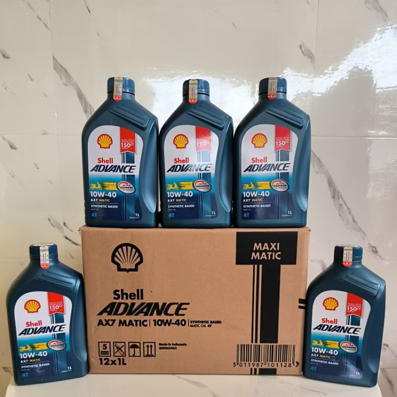 (PAKET 1 DUS ISI 12 PCS) OLI SHELL ADVANCE AX7 MATIC 1LITER 10W-40 ORIGINAL BARCODE