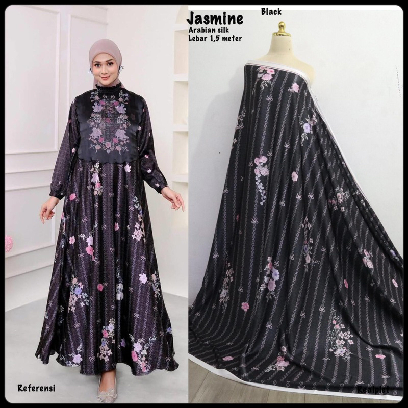 Kain arabian silk motif jasmine per setengah meter // kain meteran // kain silk // kain gamis