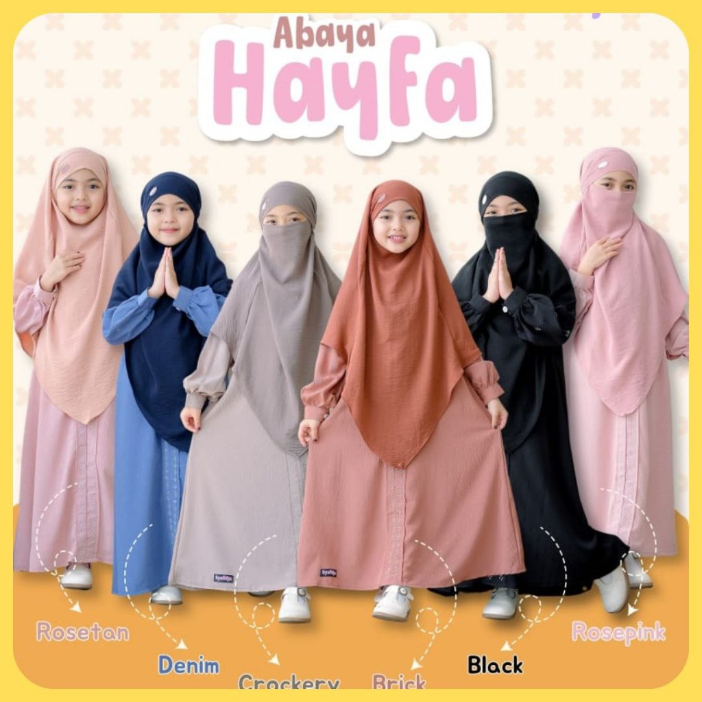 Syafiqa Hijab Hayfa Abaya | Abaya Set Khimar Niqob Haji Umroh | Gamis Anak Perempuan