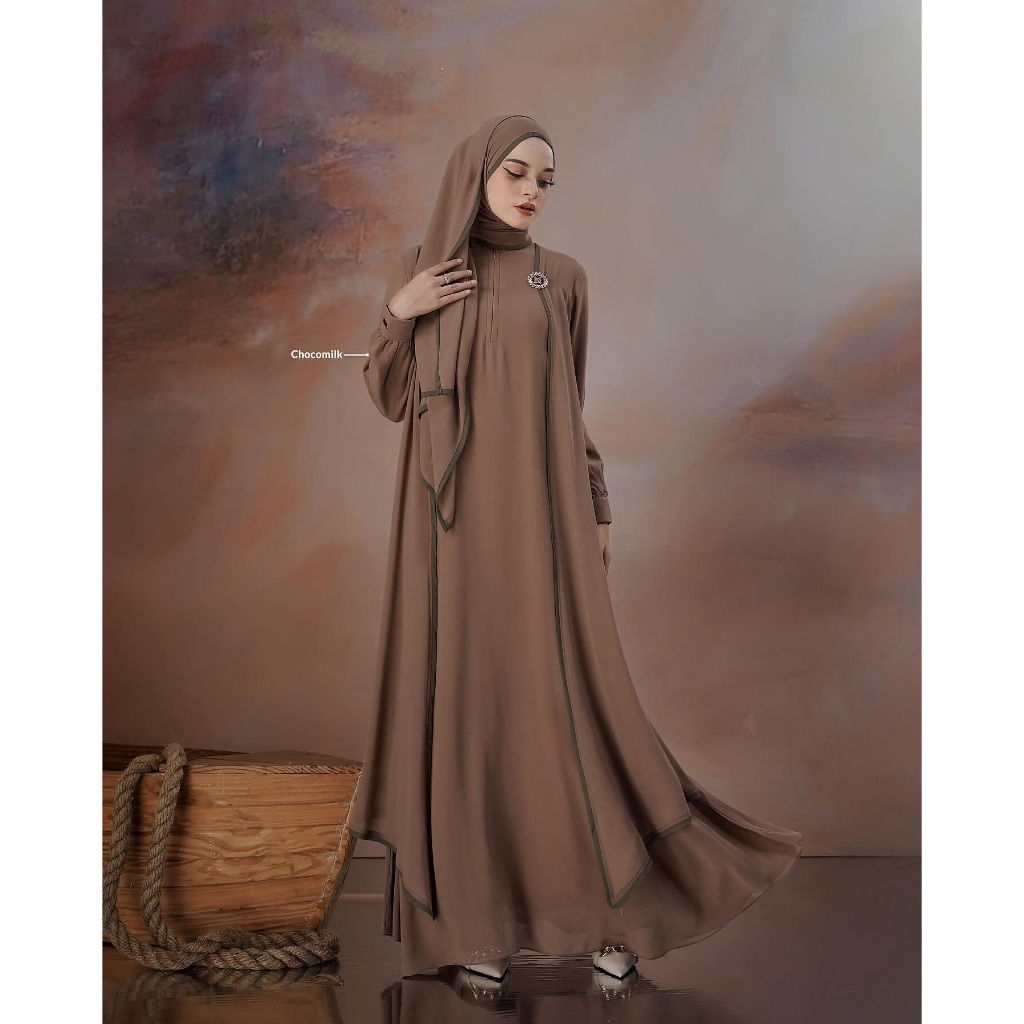Shamma Abaya set hijab Abaya Turki - Abaya Terbaru 2025 Lebaran Wanita Remaja Mewah Elegan Dua Layer