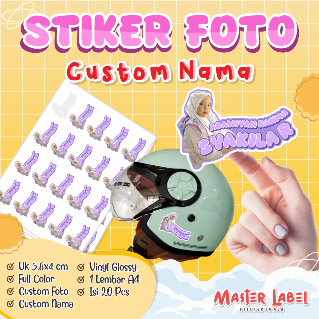 

STIKER 20PCS CUSTOM NAMA DAN FOTO Stiker Vinyl Foto Custom
