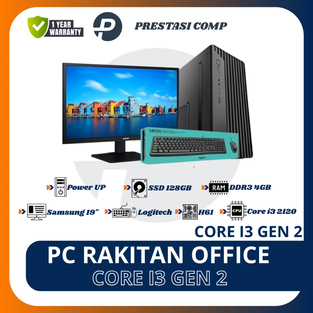 PC Rakitan Core i3 Gen 2 RAM 4GB SSD 128 GB Monitor Samsung 19 Inch - Komputer Dekstop Kasir Olshop 