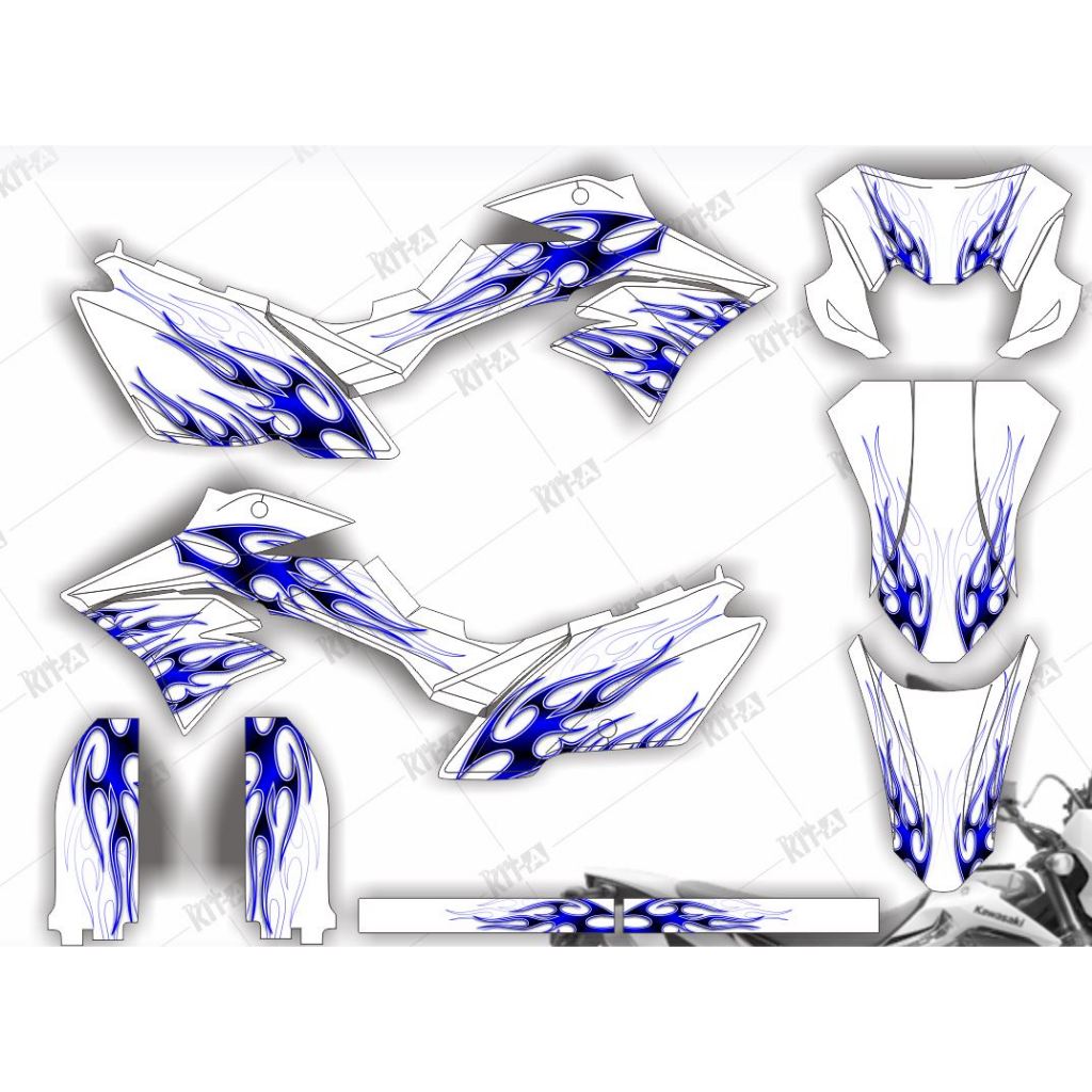 Dekal Stiker KLX New Decal dtracker 150 full body PUTIH ABU GRADASI API supermoto motocross desain t