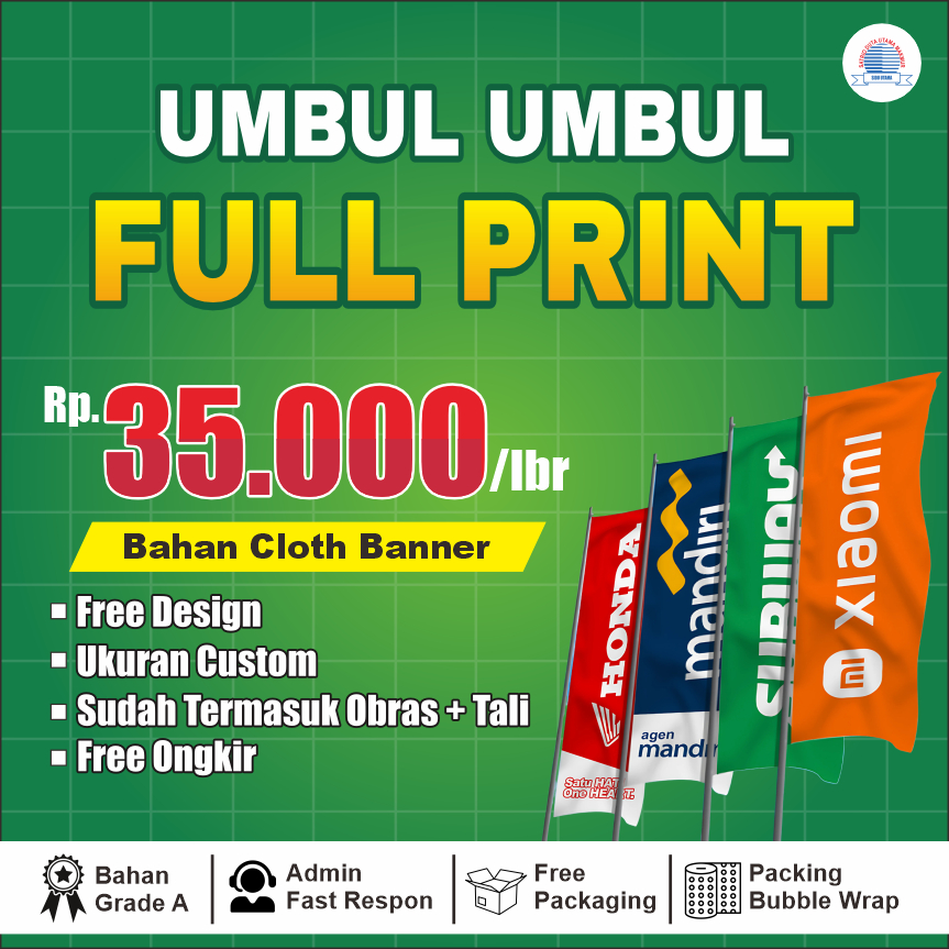CETAK UMBUL-UMBUL // BENDERA CUSTOM UKURAN (BAHAN SATIN CLOTH & FREE DESIGN)
