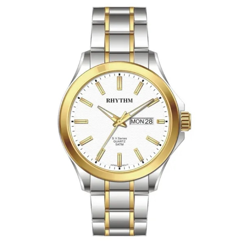 Jam Tangan Pria Original Rhythm Japan (GS1604S03) Silver Gold