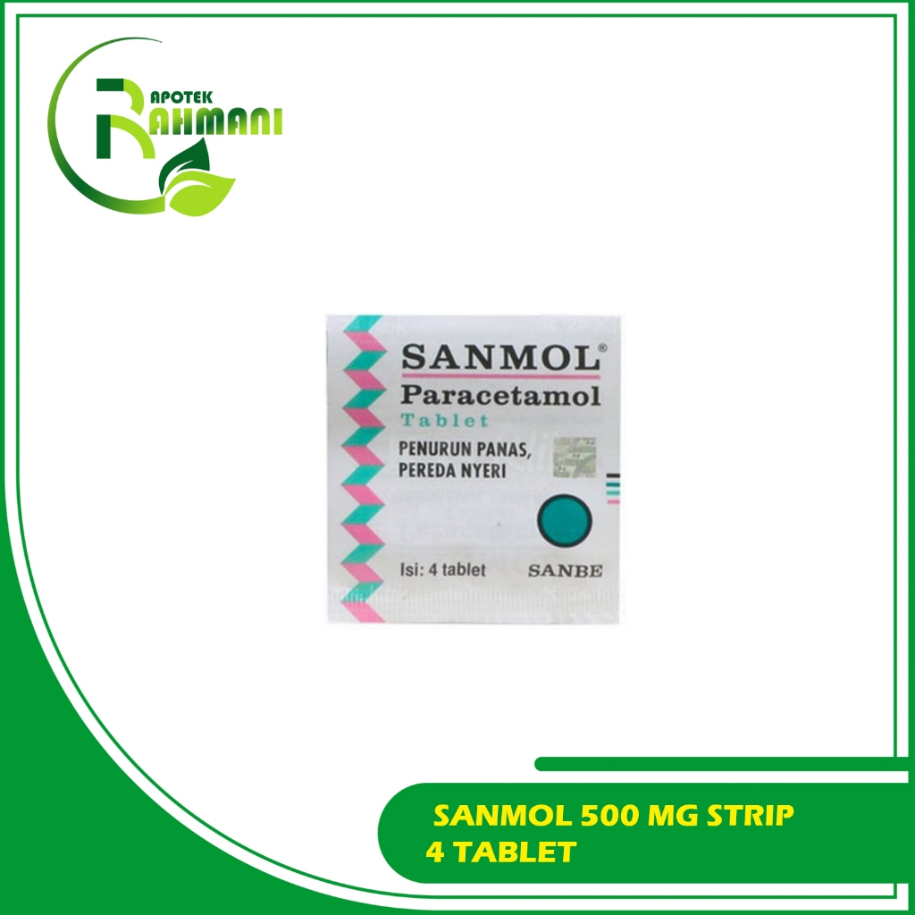 SANMOL Paracetamol Tablet - OBAT DEMAM & NYERI KEPALA untuk DEWASA - 4 TABLET
