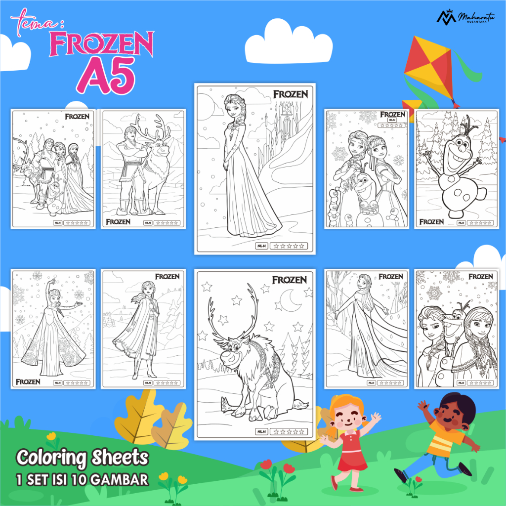 [TEMA FROZEN] KERTAS MEWARNAI ANAK - LEMBAR GAMBAR READY STOCK - COLORING SHEET FOR KIDS