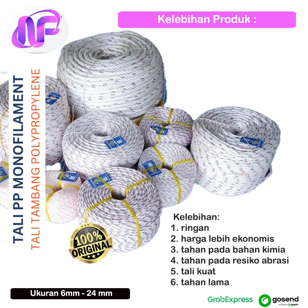 

Tali Tambang PP Polypropylen Per Rol Roll Murah Per Gulung 6mm - 24mm Rope Kuat Tahan Cuaca Tali Tarik Ikat Barang Proyek Crane Kontruksi Bongkar Muat Sangat Kuat