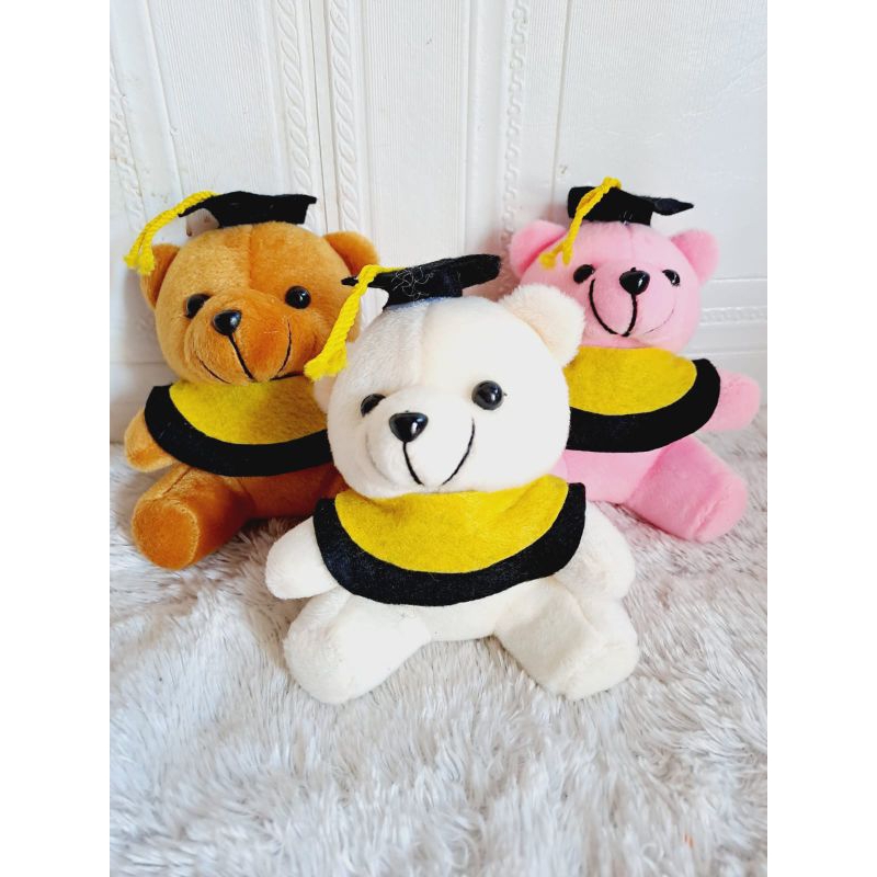 Boneka Bear Mini Wisuda 14Cm Kerah Kuning